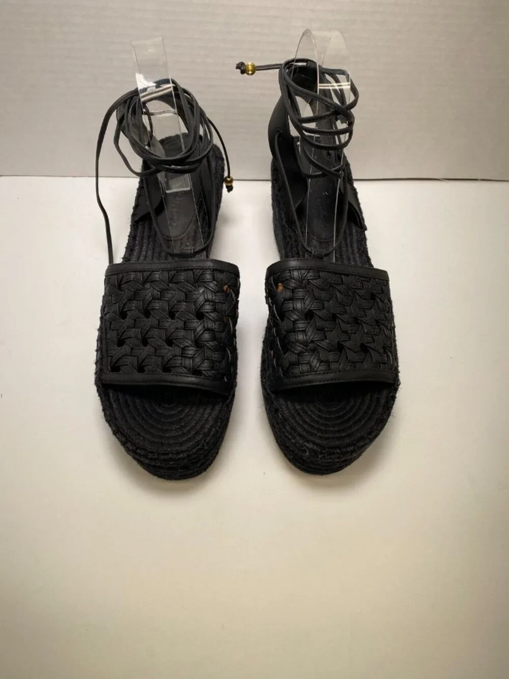 Tory Burch Women's Weave Strappy Lace up Black Espadrille Wedge Sz 11